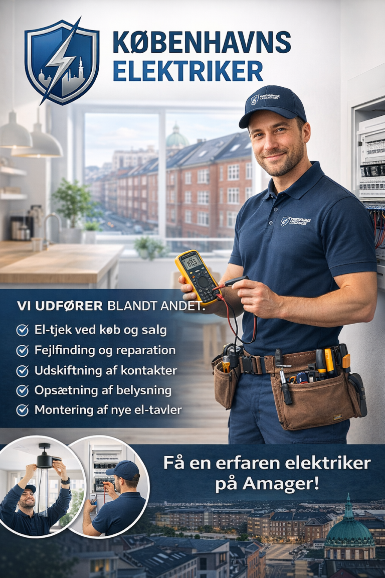 Elektriker fra Københavns Elektriker udfører el-arbejde i lejlighed på Amager – professionel el-service med el-tjek, fejlfinding, belysning og el-tavler.