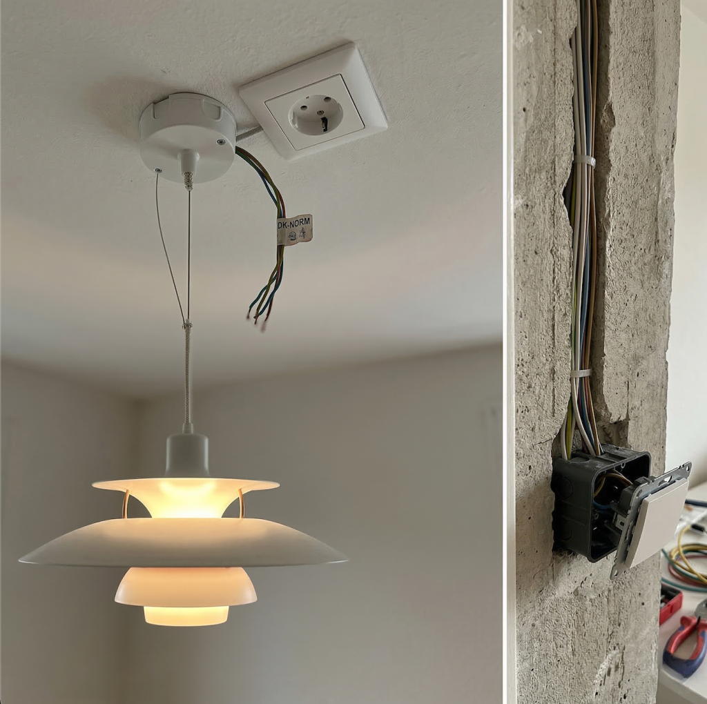 Autoriseret elektriker udfører el-installation – kabelføring, stikkontakter og el-tavle monteret korrekt og sikkert